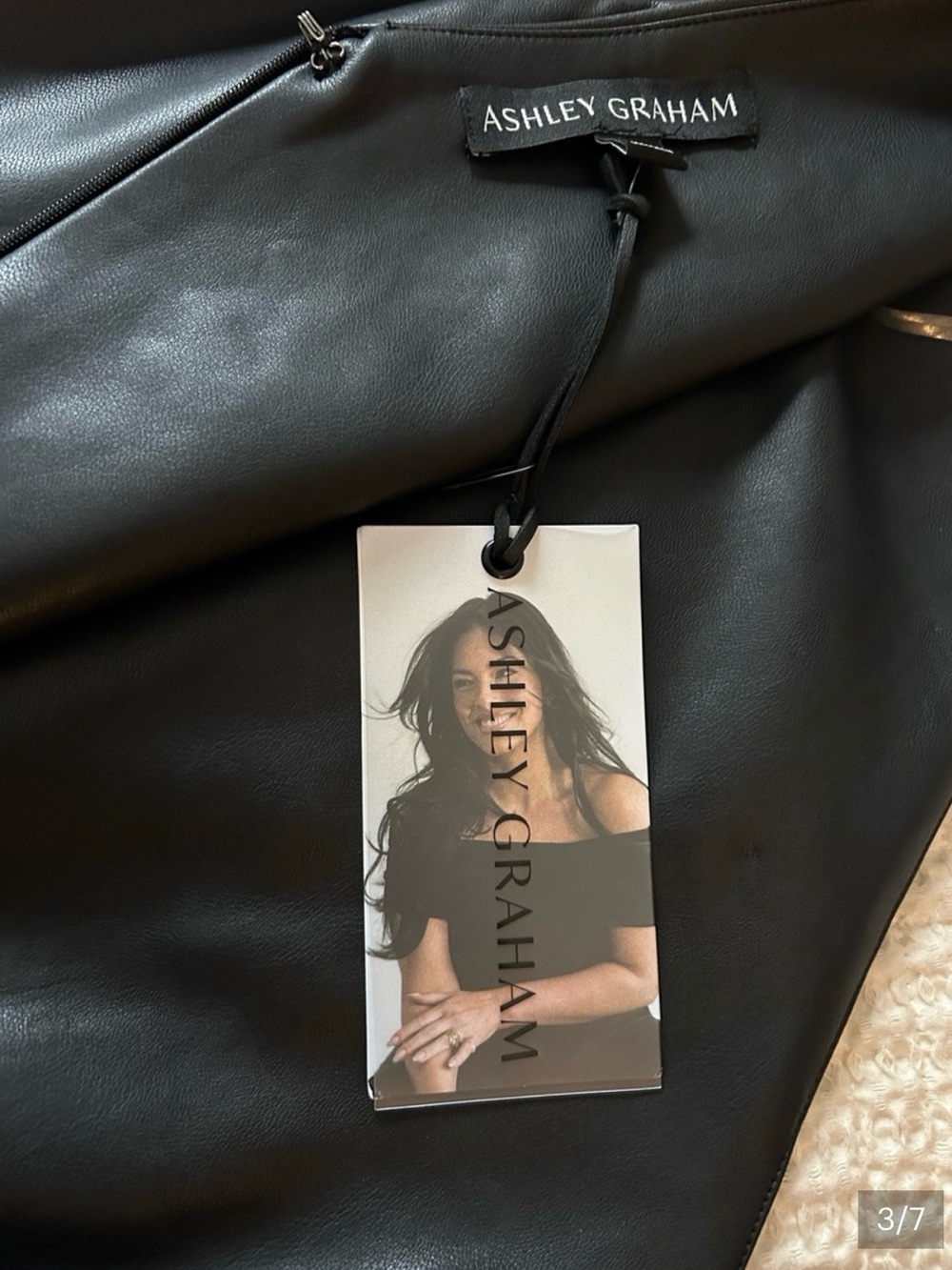 Ashley Graham Black Faux Leather V-Neck Dress - Picture 2 of 3